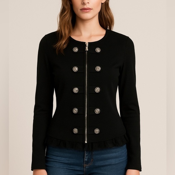 New Direction Black Double Breasted Silver Button Gothic Military Style Jacket S - Picture 1 of 10
